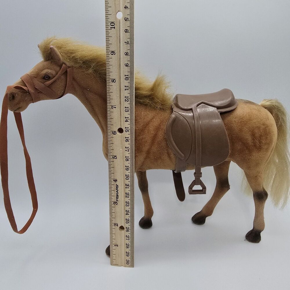 Vintage Flocked Plastic Horse Toy Figurine Pony Brown with saddle - Picture 13 of 14